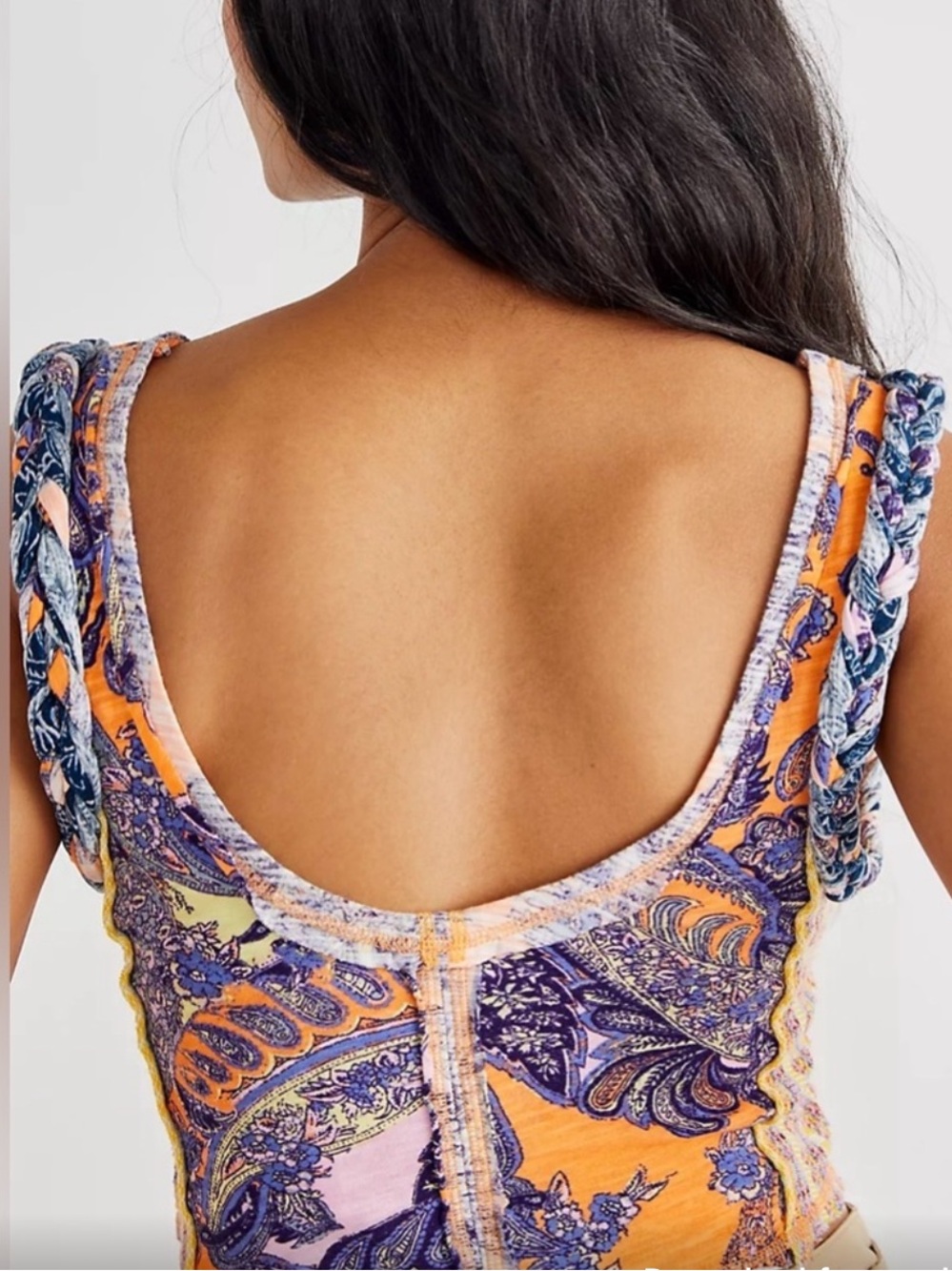 Free People Izabella Paisley V-Neck Crop Top, Orange & Purple w MultiColor, Sz S - Picture 2 of 11